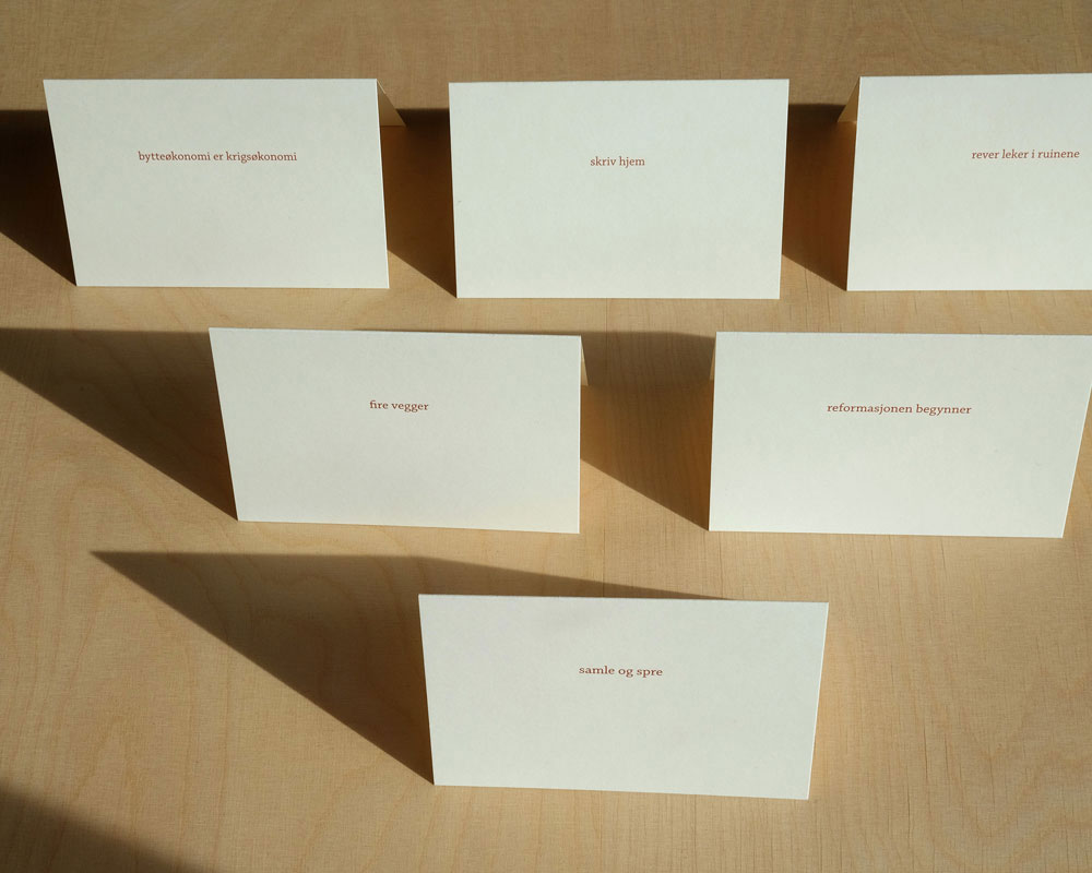 Place cards (England Forlag, Oslo, 2016)